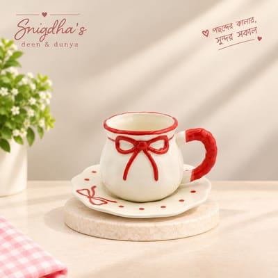 Red Bow Cup & Saucer Set / লাল ফিতা কাপ ও সসার সেট