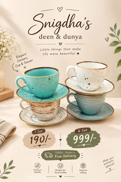 Speckled Ceramic Cup & Saucer - 1 Set / স্পেকলড সিরামিক কাপ ও সসার - ১ সেট