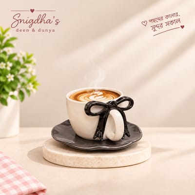 Black Bow Cup & Saucer Set / ব্ল্যাক ফিতা কাপ ও সসার সেট