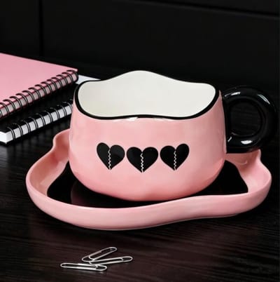 Pink Heart Cup & Saucer Set / পিংক হার্ট কাপ ও সসার সেট