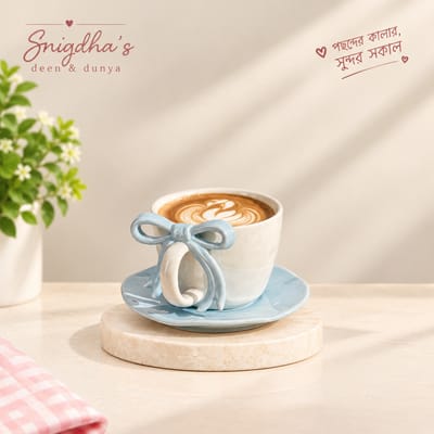 Blue Bow Cup & Saucer Set / নীল ফিতা কাপ ও সসার সেট