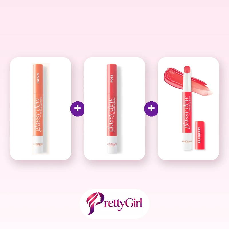 Glassy Lip Trio (Absolute New York Glassy Dew Lip Balm: Peach, Rose, Raspberry)