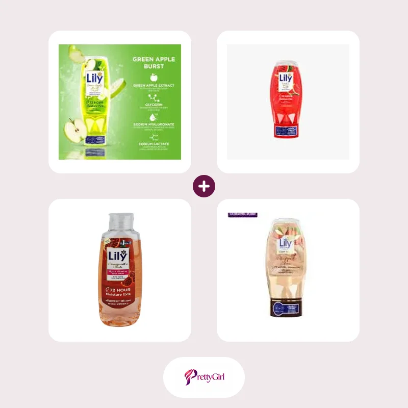 Lily Green Apple Burst Body Wash 250ml + Lily Melon Fresh Body Wash 250ml + Lily Pomegranate Crush Body Wash 250ml + Lil