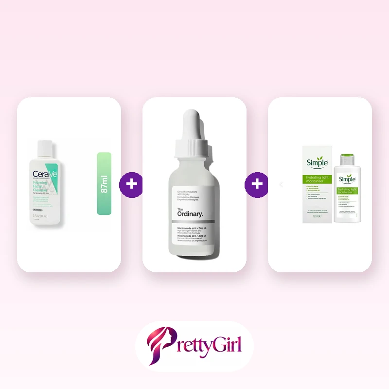 Oily Skin Clear Routine (CeraVe Foaming Cleanser + The Ordinary Niacinamide 10% + Zinc 1% + Simple Hydrating Light Moisturiser)