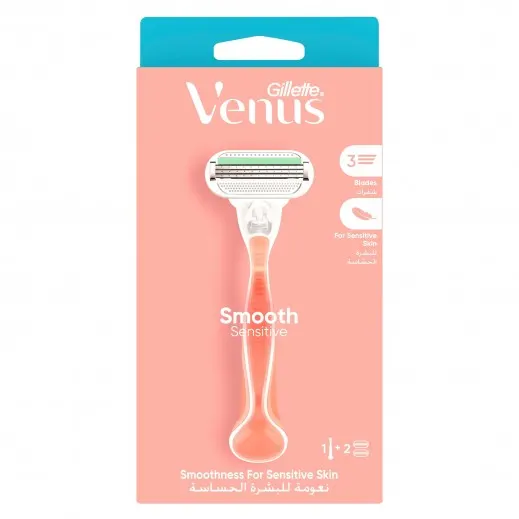 Gillette Venus Smooth Sensitive Woman's Refillable Razor: 1 Handle + 2 Blade Refill