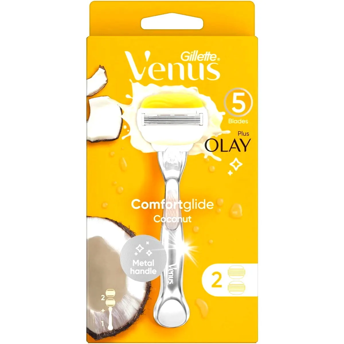 Gillette Venus ComfortGlide Coconut Plus Olay Razor 1 Handle + 2 Refill